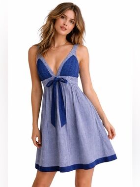 Dallin Chase – Sleeveless Fit & Flare Dress – Blue Print Bow Front – Sz. 10